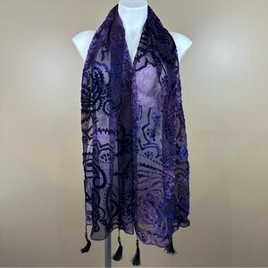 Purple Velvet Burnout Paisley Beaded Tassel Scarf  Whimsigoth Goth Festival
